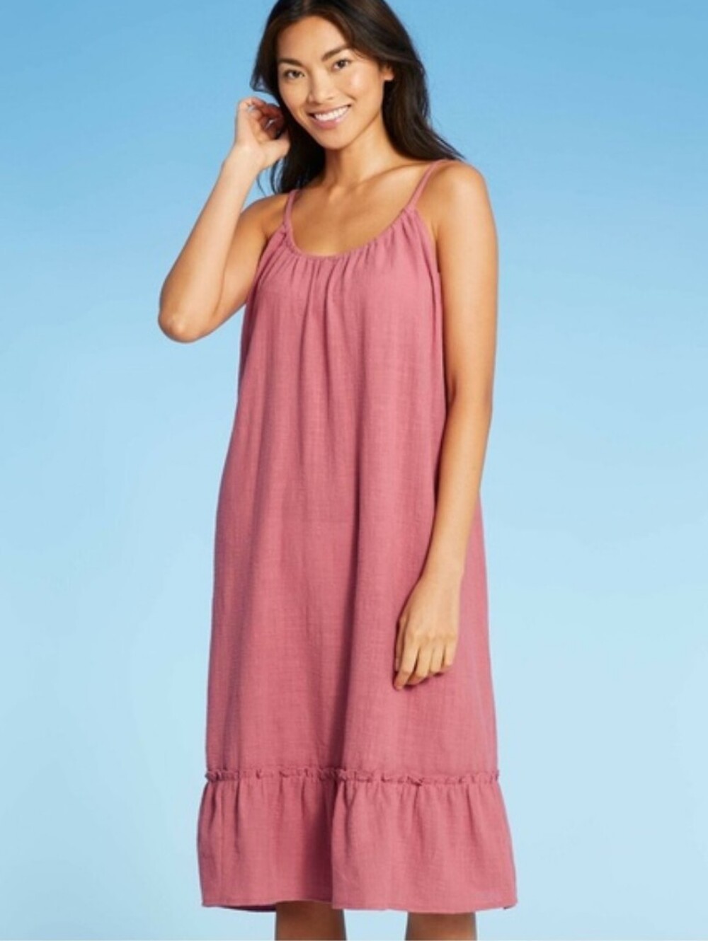 Kona Sol Midi Cover Up Dress Pink Gauze Lightweight Size XL